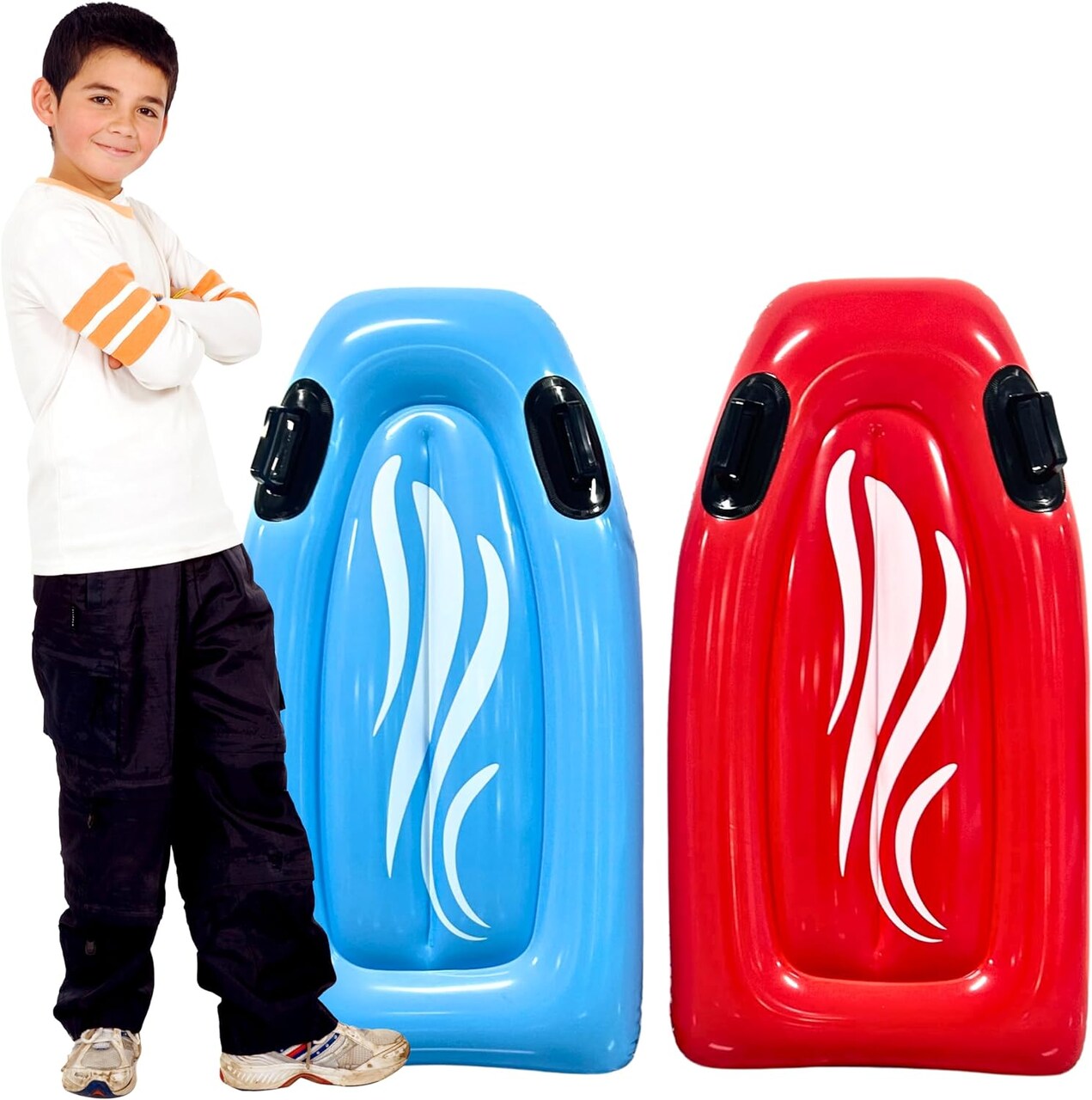 4E’s Novelty 2 Pack Inflatable Body Boards with Handles for Beach Pool Water Slides Summer Toys for Kids & Adults
